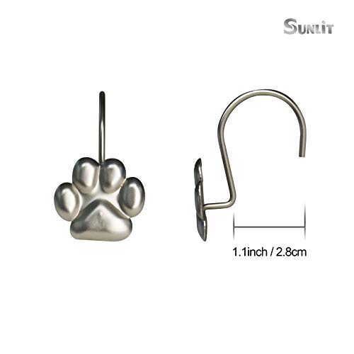 Sunlit Fashion Design Cute Paw Print Polished Shower Curtain Hooks for Dog Cat and Bear, Rust Proof Oil Rubbed Metal Shower Curtain Rings-12 Pack - color: Silver
