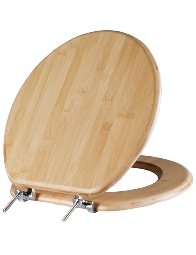 Angol Shiold ROUND Bamboo Wood Toilet Seat 16.5Inch | Easy to Install also Easy to Clean, Up to 400 lbs (Round 16.5", Natural Bamboo) - color: Non Soft-close, size: Round -16.5"