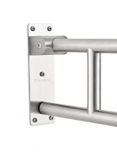 Flip UP Toilet Safety Rail Stainless Steel Silver: Modunful Brushed SUS304 Grab Bar with Arm Support - 23.6" Width, 400 lbs Capacity for Elderly, Disabled, Bathroom, Wide Base - color: S-2931.Silver