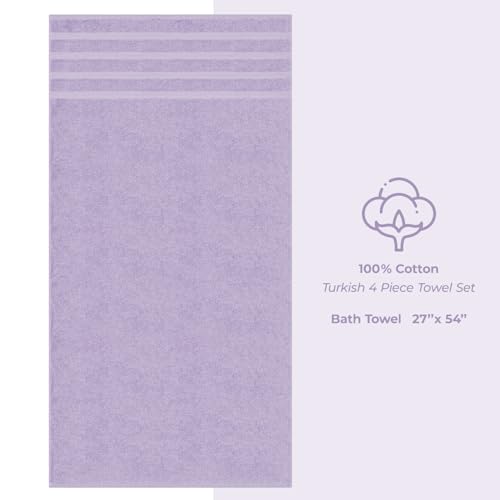 American Soft Linen 100% Cotton Luxury Turkish Towels, 4 PC Bath Towel Set | Soft Absorbent Quick Dry OEKO Tex Standard 100 Certificated Durable Machine Washable Premium Hotel Quality - color: Lilac, size: 27"x54"