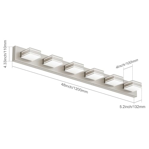 Ralbay 48inch Brushed Nickel Bathroom Vanity Light 6-Light Metal Acrylic Modern LED Bathroom Lighting Over Mirror - color: Brushed Nickel, size: 48 inch