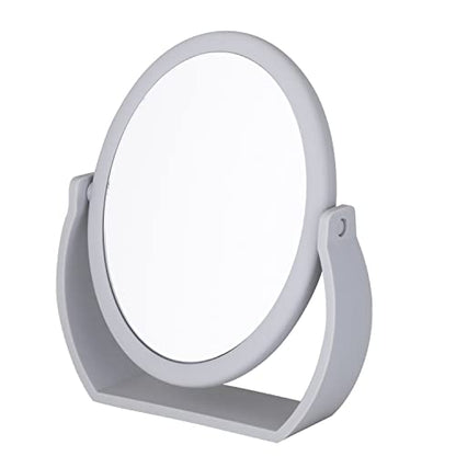 Bath Bliss Double-Sided Free-Standing Swivel Vanity Mirror | Regular & 10X’s Magnification | Make-up & Shaving Use | Freestanding | Tabletop | Rubberized | Grey - color: Grey