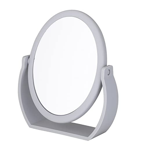Bath Bliss Double-Sided Free-Standing Swivel Vanity Mirror | Regular & 10X’s Magnification | Make-up & Shaving Use | Freestanding | Tabletop | Rubberized | Grey - color: Grey