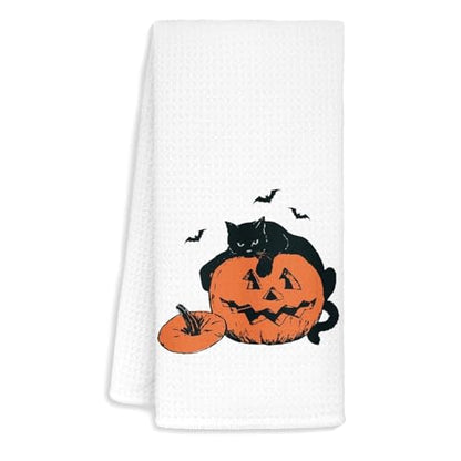 Jvpke Halloween Ghost Cat Pumpkin Kitchen Towels, Dish Tea Towels, Bathroom Hand Towels, Cat Decor, 16x24 Inches - color: Cat Pumpkin
