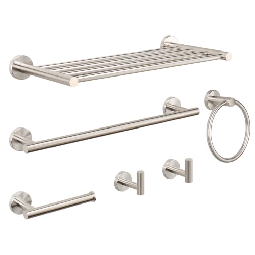 NearMoon Bathroom Accessories Set 6 Pieces, SUS304 Stainless Steel Bathroom Hardware Set, Shower Towel Rack for Kitchen, Towel Holder Wall Mounted (16 Inch, Brushed Nickel)