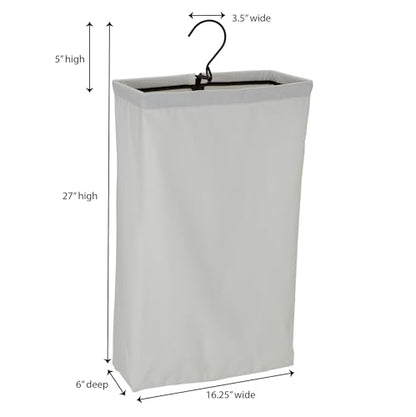 Household Essentials Door Hanging Laundry Bag in Washable Canvas with Loop Handle, White with Black Trim - color: White/Black