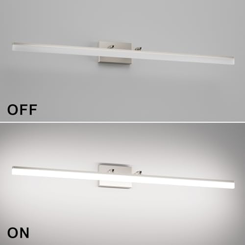 Aipsun 48inch Brushed Nickel Bathroom Llight Fixtures LED Vanity Light Adjustable Modern Vanity Lights Over Mirror Rotatable Lighting 5500K - color: Brushed Nickel, size: 47.2 in