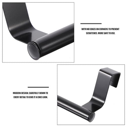 SHOWERORO 2pcs Black Stainless Steel Towel Bars No-Drill Over Door Towel Holders 36cm Large Bathroom and Kitchen Wall-Mounted Storage Racks