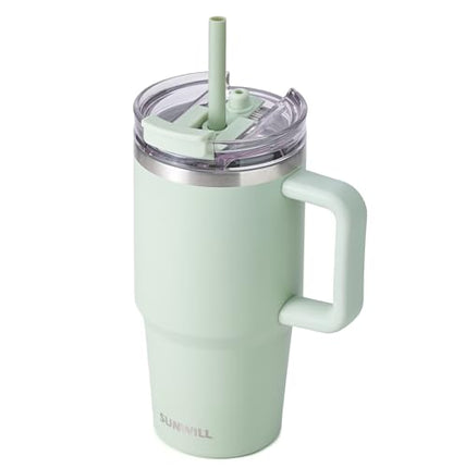 SUNWILL Travel Coffee Mug with Lid, 20 oz Tumbler with Handle and Straw Leak Proof, Stainless Steel Cup Insulated for Office & Gym, Cupholder Friendly, Powder Coated Matcha Cream - color: Powder Coated Matcha Cream, size: 20 Ounces