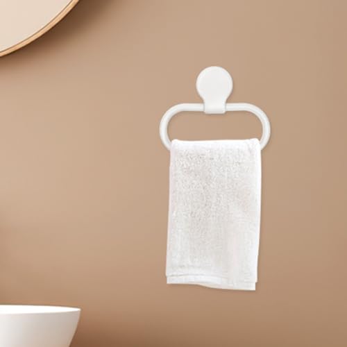 2pcs Self-Adhesive Towel Ring for Bathroom Easy No-Drill Installation Hand Towel Holder with Minimalist White Design Wall Mount Wash Cloth Rack for Kitchen and Bath