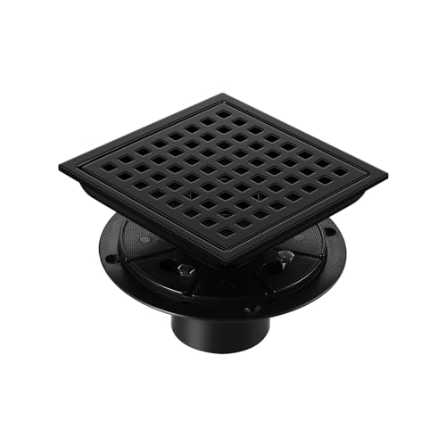 Shower Drain, Matte Black 6 inch Square Shower Floor Drain with Flange, Removeable Grid Panel SUS 304 Stainless Steel Square Shower Drain - color: Matte Black, size: 6 inch