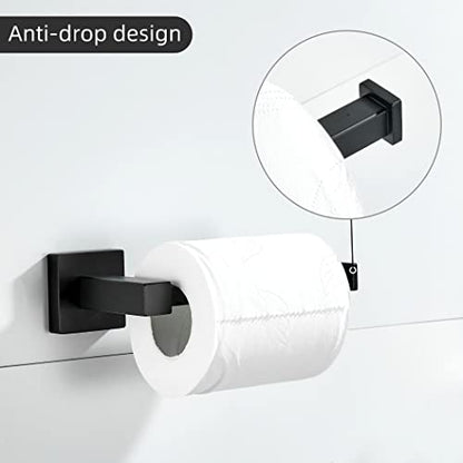 Leyden Black Toilet Paper Holder Towel Ring, Matte Bathroom Hand Towel Holder Toilet Roll Holder, Modern Bath Hardware Set Wall Mounted Stainless Steel 2 Pieces - color: Black Square Bottom