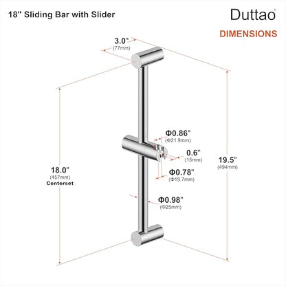 Shower Slider bar 18 Inches with Adjustable Handheld Shower Head Holder for Bathroom Shower Bar for Shower Head Stainless Steel Sliding bar with ABS Slider, (Polished Chrome) - color: Polished Chrome