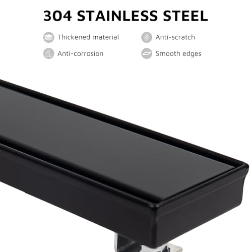 12 Inch Linear Shower Drain Matte Black, Rectangular Reversible 2 in 1 Tile Insert Grate, 304 Stainless Steel Shower Floor Drain Kit, Hair Catcher, Leveling Feet - color: Matte Black, size: 3"x 12"-Tile Insert