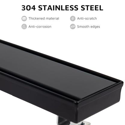 12 Inch Linear Shower Drain Matte Black, Rectangular Reversible 2 in 1 Tile Insert Grate, 304 Stainless Steel Shower Floor Drain Kit, Hair Catcher, Leveling Feet - color: Matte Black, size: 3"x 12"-Tile Insert