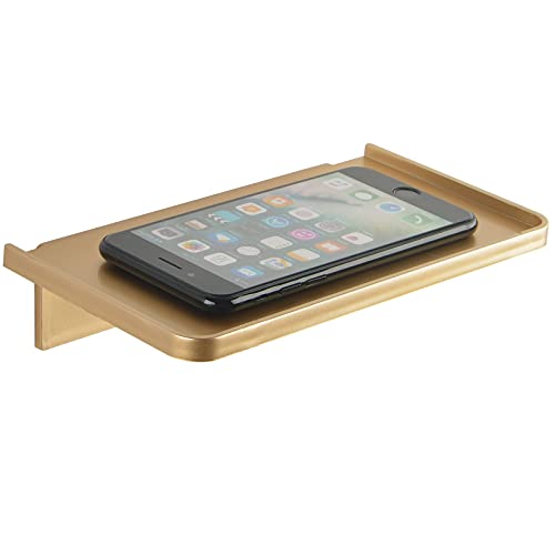 JDYOOMI Acrylic Floating Wall Shelves - Small Stick-on Wall Mounted Phone Shelf Holder Wipes Rack Smart Speaker Shelf for Bathroom,Kitchen,Toilet,Bedroom,Office - Gold - color: Gold