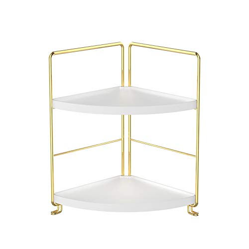 2-Tier Kitchen Spice Rack-Corner Bathroom Shelf- Triangle Standing Storage Rack for Bathroom, Living Room, Bedroom, Kitchen (Golden) - color: Golden