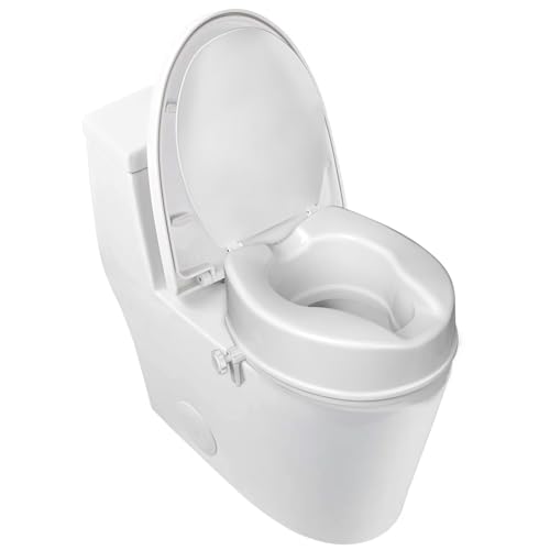 Raised Toilet Seat with Lid for Elderly, 4" High Toilet Seat for Elongated or Standard Commode, Raised Toilet Seat for Seniors, Handicap Toilet Seat Riser with Cover - size: 4"