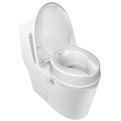 Raised Toilet Seat with Lid for Elderly, 4" High Toilet Seat for Elongated or Standard Commode, Raised Toilet Seat for Seniors, Handicap Toilet Seat Riser with Cover - size: 4"