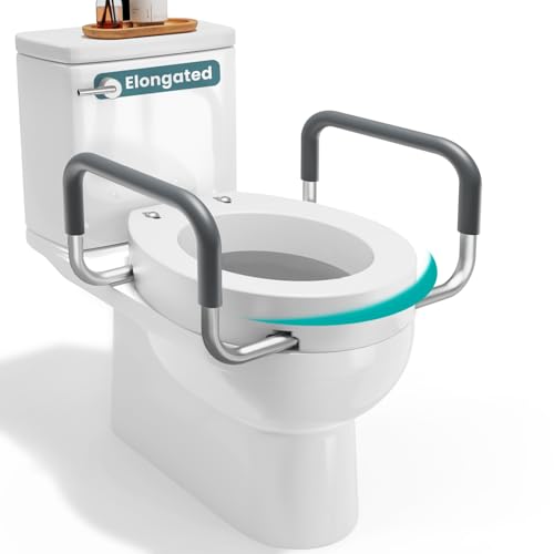 PELEGON Raised Toilet Seat With Handles (300lb) Toilet Seat Risers for Seniors, Raised Toilet Seat for Handicap Toilet Seat For Elderly & Disabled - Elongated Seat - size: Elongated