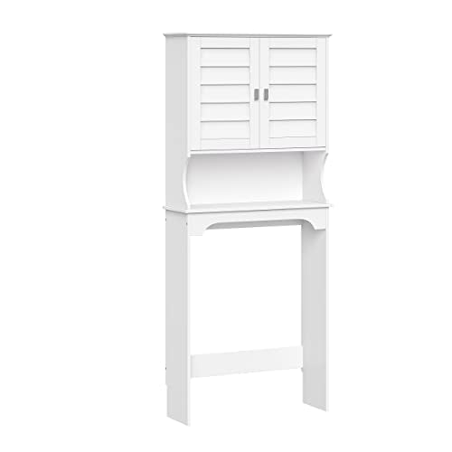 RiverRidge Brookfield Over the Toilet Spacesaver Medicine Cabinet, White | Bathroom Storage, Adjustable Shelves, Plantation-Style Shutter Doors, Rectangular Handles, Linen Storage Cabinet Organizer