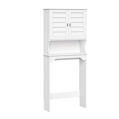 RiverRidge Brookfield Over the Toilet Spacesaver Medicine Cabinet, White | Bathroom Storage, Adjustable Shelves, Plantation-Style Shutter Doors, Rectangular Handles, Linen Storage Cabinet Organizer