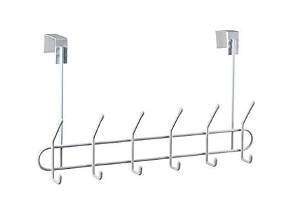 Spectrum Over the Door Organizer with Hooks for Hanging Coats Jackets Bags Totes & Towels, Easy Install Sturdy Steel Over Door Hook Rack Hanger for Bedroom Laundry Room Clost Storage, White