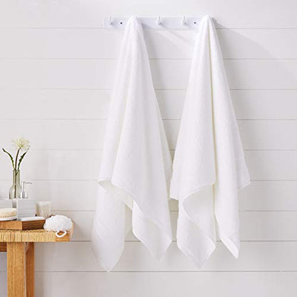 Amazon Basics 6-Pack Bath Towels, 100% Ring Spun Cotton, 600 GSM, Lightweight and Highly Absorbent, Quick Drying, Hotel Quality, 27 x 54 inches, White
