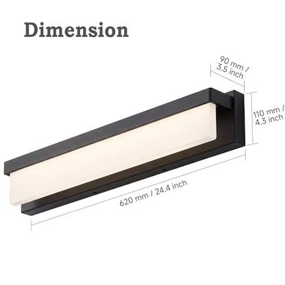 URSOLA LED Bathroom Vanity Light Fixture Over Mirror 24.4 inch Modern Rectangle Black Matte Metal Lighting Bar 4000K Daylight Wall Sconce (Black) - color: Black, size: 24inch