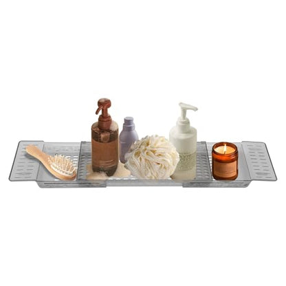 Bathtub Caddy Tray, Expandable Bath Shelf with Book and Wine Holder, Clear Gray Acrylic Bathtub Tray for Bathroom, 22.24-31.5 Inch Adjustable