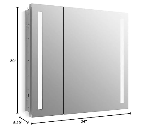 Kohler 99009-TLC-NA Verdera, Medicine Cabinet Mirror with Lights, Recessed or Surface Mount Bathroom, 34 in. W x 30 in. H - size: 34" W x 30"H, style: Lighted