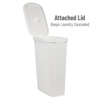 Mind Reader Slim Laundry Hamper with Lid, 40L Clothes Basket, Linen Design, Plastic, White - color: White