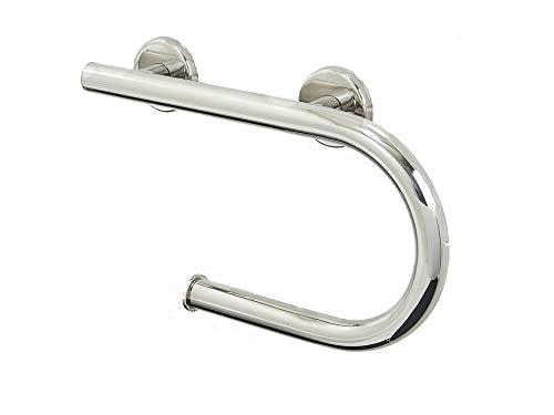 Grab Bar Toilet Paper Holder - Bathroom Safety Aid/304 Stainless/Right/Polished Chrome/ 16.5"x 10" - color: Polished Chrome, Right Hand