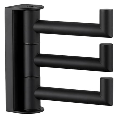 Angle Simple Swivel Towel Hook 3 Arms, Robe Coat Wall Hook, Matte Black | SUS304 Stainless Steel, Foldable Hand Bath Towel Holder for Bathroom Kitchen Closet, Sturdy Space Saver, Screws Mounted - color: Matte Black, size: 1 Pack