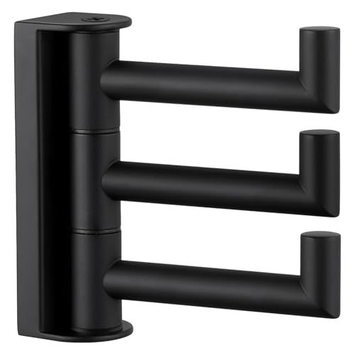 Angle Simple Swivel Towel Hook 3 Arms, Robe Coat Wall Hook, Matte Black | SUS304 Stainless Steel, Foldable Hand Bath Towel Holder for Bathroom Kitchen Closet, Sturdy Space Saver, Screws Mounted - color: Matte Black, size: 1 Pack
