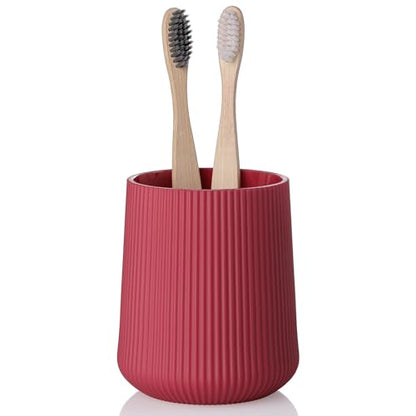 YAUKPH Red Striped Toothbrush Holder | for Electric Toothbrushes Bathroom Organizer Cup for Toothpaste Kids & Adults - color: Red Ribbed