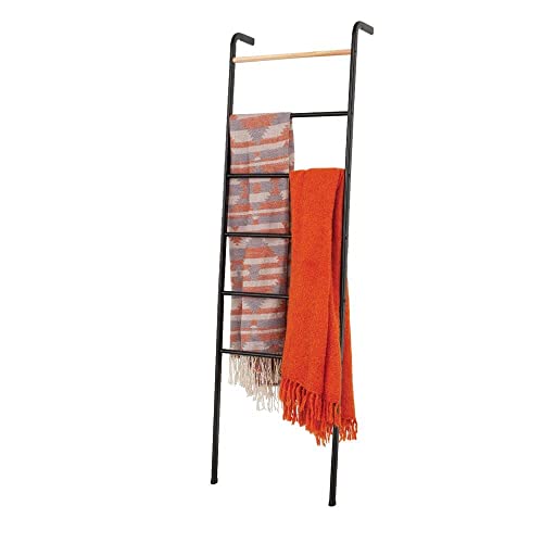 Wall Leaning Ladder Rack for Household Fabrics, Clothing, Interior Decoration, Black - color: Black