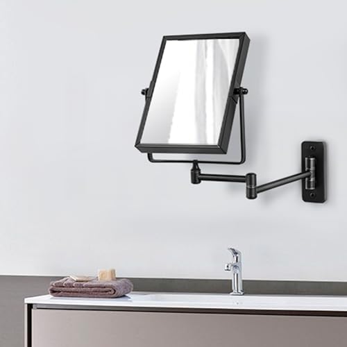 QiMH 3X Magnified Wall Mounted Mirror, Rectangular 8x6 Inch with Extendable Arm | Double-Sided Swivel Bathroom Shaving Vanity Mirror