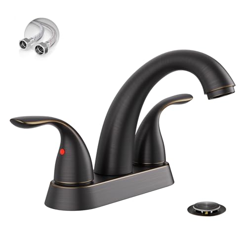 4 Inch 2 or 3 Holes 2 Handles Centerset Lead-Free Bathroom Sink Faucet, Oil Rubbed Bronze Bathroom Faucet with Copper Pop Up Drain and Water Supply Lines, BF008-5-ORB - color: Oil Rubbed Bronze, style: 1 Pack