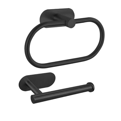 Toilet Paper Holder/Towel Ring Self Adhesive, Eolax No Drilling Black Bathroom Hardware Accessories, Stainless Steel Sticky Toilet Roll Hanger and Hand Towel Holder, Wall Mounted, 2 Pieces - color: Black
