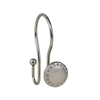 Utopia Alley Shower Hooks - Double Shower Curtain Rings for Bathroom - Rust Proof Shower Curtain Hooks for Shower Curtain, Liner - Shower Curtain Rings with Crystal Design - Set of 12, Brushed Nickel - color: Brushed Nickel