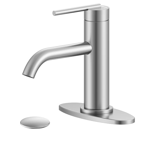 Brushed Nickel Bathroom Faucet for Single Handle,HURRAN Bathroom Faucet 1 Hole with Pop-up Drain and Deck,Fits 1 Hole or 3 Hole Installations for Vanity,Bathroom & RV - color: Nickel, size: short