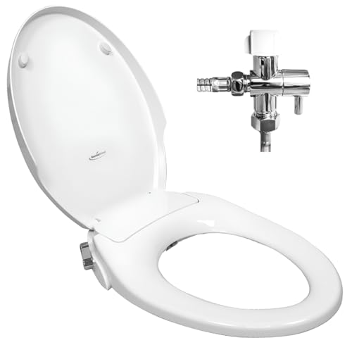 GenieBidet Bidet Toilet Seat Elongated | Fits Your Current Toilet Seat | No Wiring & Easy Install Elongated Bidet | Self Cleaning Dual Nozzles with Rear & Feminine wash | Hybrid T included