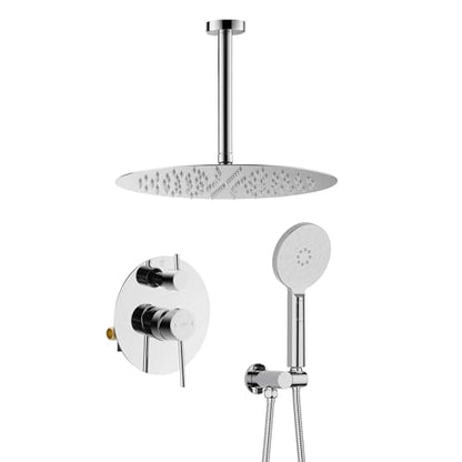 KIBI Circular Ceiling Mounted Shower System with 2-Function Faucet Set | Solid Brass Pressure Balanced Valve | Anti-Scald Design for Reliable Water Temperature Control (Chrome Finish, KSF408) - color: Chrome