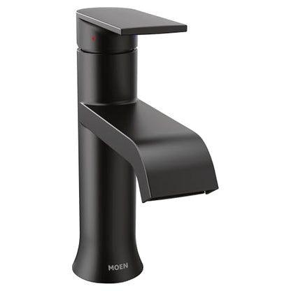 Moen Genta LX Matte Black One-Handle Modern Bathroom Sink Faucet with Optional Deckplate and Low-Arc Spout for Bath Countertop, 6702BL - color: Matte Black