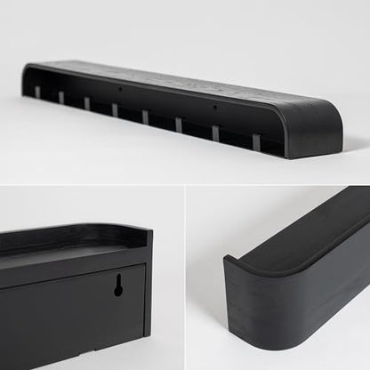 Kazai. Wall-Mounted Coat Rack 'Toke' - Modern Design Coat Rack with Hidden Wall Hooks - Solid Wood Veneer Panel Coat Hanger - Oak, Black - color: Oak, Black, size: 8 Hooks