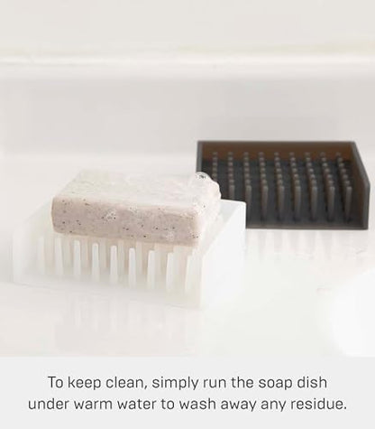 Yamazaki Home Self Draining Soap Tray - Floating Holder Dish for Sink, Silicone, No Assembly Req. | Self-draining soap tray with a slanted base that directs excess water back into the sink. Adds practical everyday storage. - color: Clear