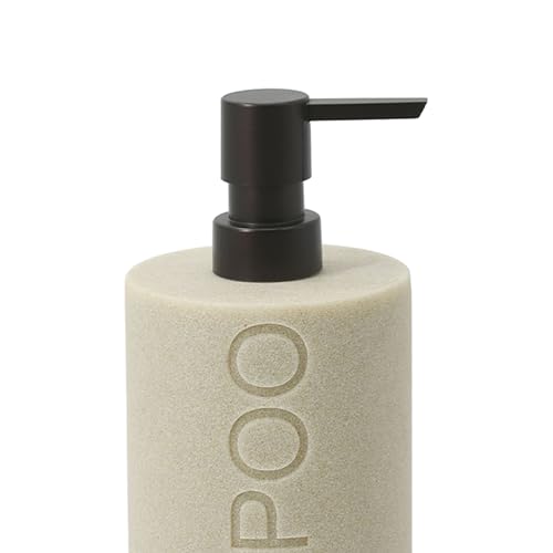 Resin Tan Sandstone Shampoo Engraved Bottle Refillable Pump Dispenser, Durable Waterproof Resin Construction for Bath, Shower - Tan Sandstone ORB Pump - color: Tan Sandstone Resin, Orb Pump - Shampoo