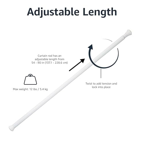 Amazon Basics No Drilling Spring Tension Curtain Rod, Easy to Install, Adjustable 54-90" Width, Sturdy, White, Classic Finial - color: White, size: 54-90"