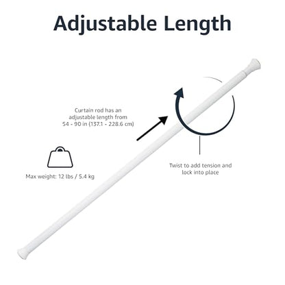 Amazon Basics No Drilling Spring Tension Curtain Rod, Easy to Install, Adjustable 54-90" Width, Sturdy, White, Classic Finial - color: White, size: 54-90"